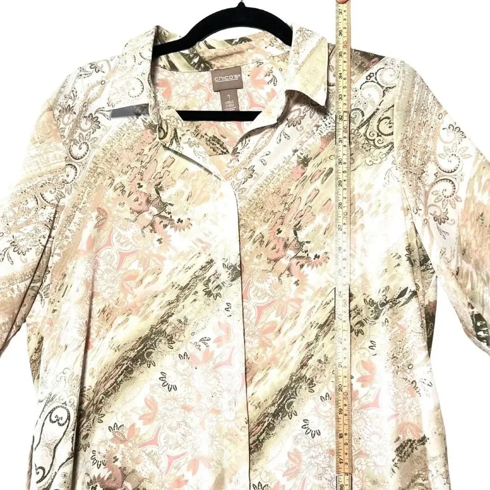Pink Brown Cream Collared Floral Maxi Dress Beach Cover Up Button Up Wrap Size 1 - Picture 5 of 9